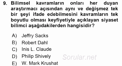 Uluslararası İlişkilerde Araştırma Yöntemleri 2016 - 2017 Ara Sınavı 9.Soru