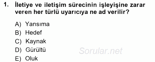 Medya ve İletişim 2014 - 2015 Tek Ders Sınavı 1.Soru