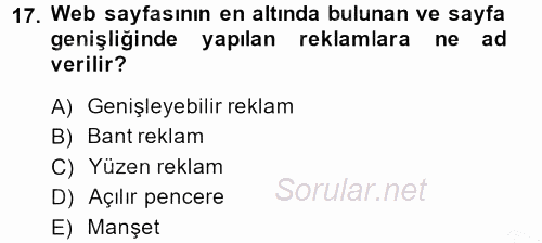 Medya Planlama 2014 - 2015 Dönem Sonu Sınavı 17.Soru