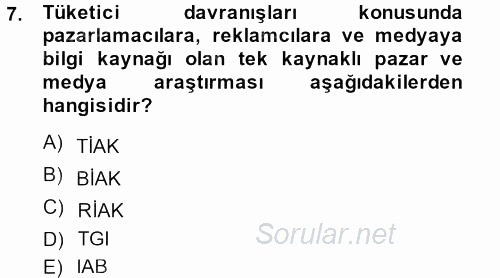 Medya Planlama 2014 - 2015 Dönem Sonu Sınavı 7.Soru