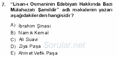 Tanzimat Dönemi Türk Edebiyatı 1 2013 - 2014 Ara Sınavı 7.Soru