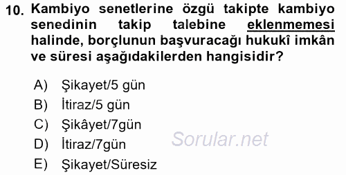 Hukuk Dili Ve Adli Yazışmalar 2017 - 2018 Dönem Sonu Sınavı 10.Soru