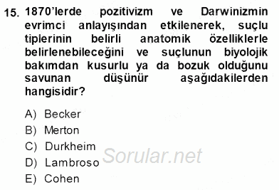 Sosyoloji 1 2013 - 2014 Dönem Sonu Sınavı 15.Soru