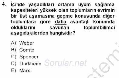 Sosyoloji 1 2013 - 2014 Dönem Sonu Sınavı 4.Soru