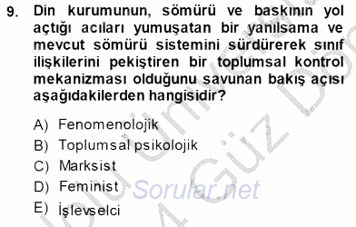 Sosyoloji 1 2013 - 2014 Dönem Sonu Sınavı 9.Soru