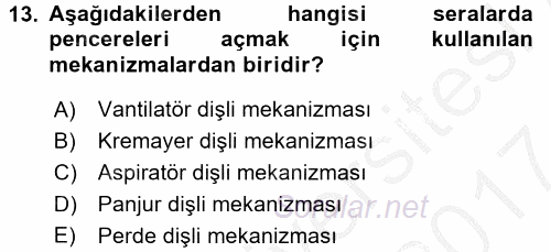 Örtü Altı Üretim Sistemleri 2016 - 2017 Ara Sınavı 13.Soru