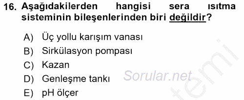 Örtü Altı Üretim Sistemleri 2016 - 2017 Ara Sınavı 16.Soru