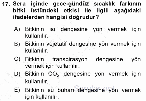 Örtü Altı Üretim Sistemleri 2016 - 2017 Ara Sınavı 17.Soru