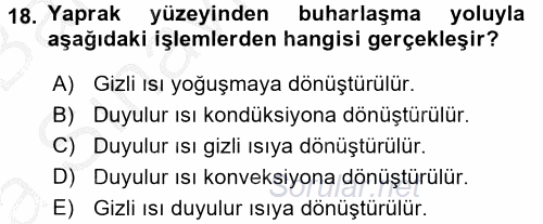 Örtü Altı Üretim Sistemleri 2016 - 2017 Ara Sınavı 18.Soru