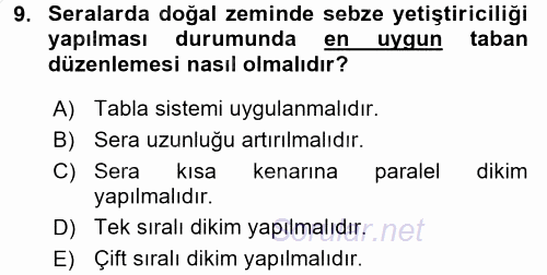 Örtü Altı Üretim Sistemleri 2016 - 2017 Ara Sınavı 9.Soru