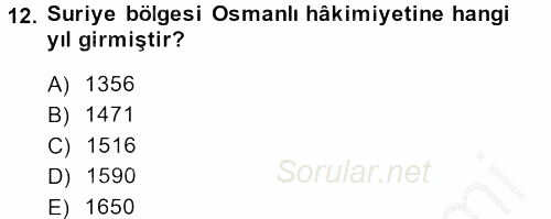 Modern Ortadoğu Tarihi 2013 - 2014 Ara Sınavı 12.Soru