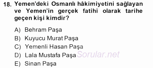 Modern Ortadoğu Tarihi 2013 - 2014 Ara Sınavı 18.Soru