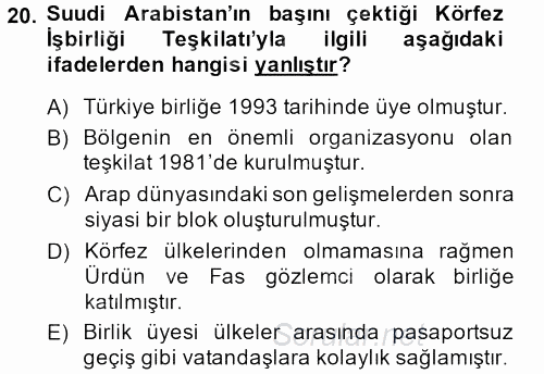 Modern Ortadoğu Tarihi 2013 - 2014 Ara Sınavı 20.Soru