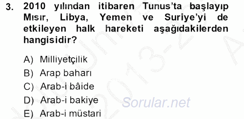 Modern Ortadoğu Tarihi 2013 - 2014 Ara Sınavı 3.Soru