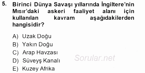 Modern Ortadoğu Tarihi 2013 - 2014 Ara Sınavı 5.Soru