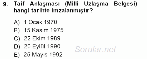 Modern Ortadoğu Tarihi 2013 - 2014 Ara Sınavı 9.Soru