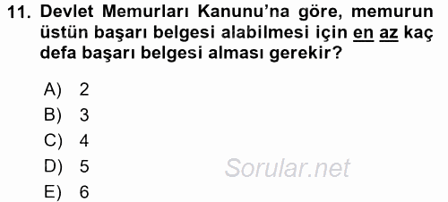 Memur Hukuku 2017 - 2018 3 Ders Sınavı 11.Soru