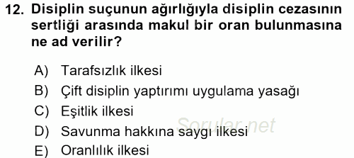 Memur Hukuku 2017 - 2018 3 Ders Sınavı 12.Soru