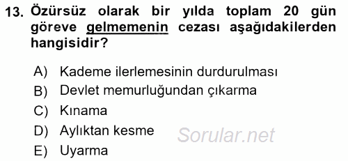 Memur Hukuku 2017 - 2018 3 Ders Sınavı 13.Soru