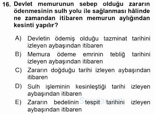 Memur Hukuku 2017 - 2018 3 Ders Sınavı 16.Soru