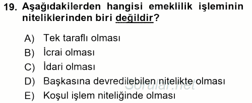 Memur Hukuku 2017 - 2018 3 Ders Sınavı 19.Soru