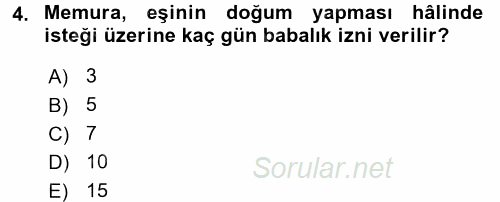 Memur Hukuku 2017 - 2018 3 Ders Sınavı 4.Soru