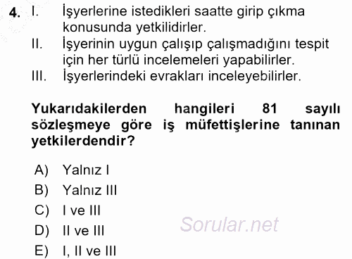 Çalışma Yaşamının Denetimi 2016 - 2017 Ara Sınavı 4.Soru