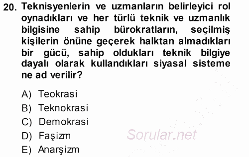 Siyaset Bilimi 2014 - 2015 Ara Sınavı 20.Soru