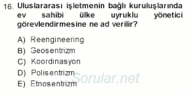 Uluslararası İşletmecilik 2013 - 2014 Ara Sınavı 16.Soru