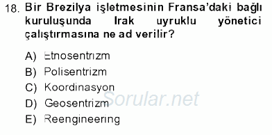 Uluslararası İşletmecilik 2013 - 2014 Ara Sınavı 18.Soru