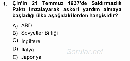 Siyasi Tarih 2 2013 - 2014 Ara Sınavı 1.Soru