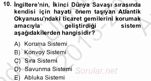 Siyasi Tarih 2 2013 - 2014 Ara Sınavı 10.Soru