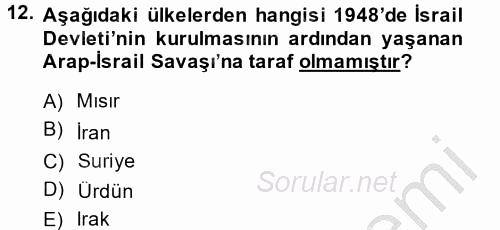 Siyasi Tarih 2 2013 - 2014 Ara Sınavı 12.Soru