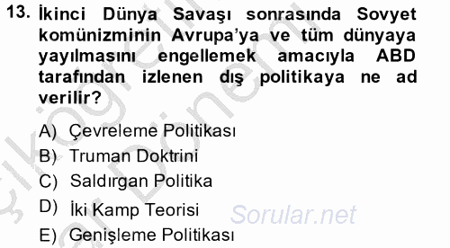 Siyasi Tarih 2 2013 - 2014 Ara Sınavı 13.Soru
