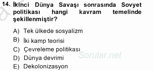 Siyasi Tarih 2 2013 - 2014 Ara Sınavı 14.Soru