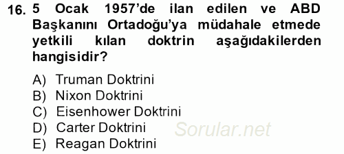 Siyasi Tarih 2 2013 - 2014 Ara Sınavı 16.Soru
