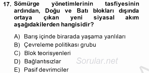 Siyasi Tarih 2 2013 - 2014 Ara Sınavı 17.Soru