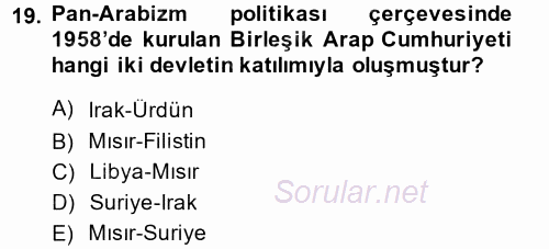 Siyasi Tarih 2 2013 - 2014 Ara Sınavı 19.Soru