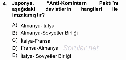 Siyasi Tarih 2 2013 - 2014 Ara Sınavı 4.Soru