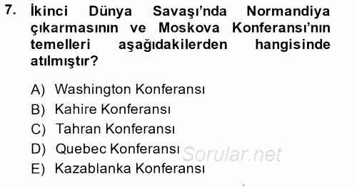 Siyasi Tarih 2 2013 - 2014 Ara Sınavı 7.Soru