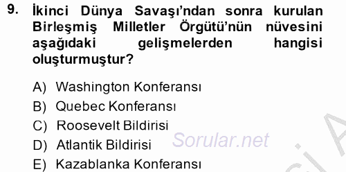 Siyasi Tarih 2 2013 - 2014 Ara Sınavı 9.Soru