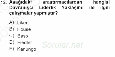 Boş Zaman ve Rekreasyon Yönetimi 2012 - 2013 Dönem Sonu Sınavı 13.Soru