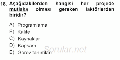 Boş Zaman ve Rekreasyon Yönetimi 2012 - 2013 Dönem Sonu Sınavı 18.Soru