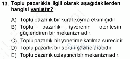 Endüstri İlişkileri 2013 - 2014 Dönem Sonu Sınavı 13.Soru