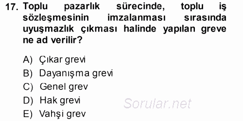Endüstri İlişkileri 2013 - 2014 Dönem Sonu Sınavı 17.Soru