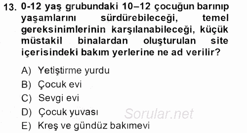 Sosyal Hizmet Kuruluşları 2013 - 2014 Ara Sınavı 13.Soru