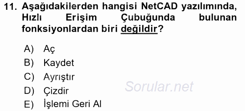 Bilgisayar Destekli Harita Yapımı 2 2016 - 2017 Ara Sınavı 11.Soru