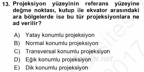 Bilgisayar Destekli Harita Yapımı 2 2016 - 2017 Ara Sınavı 13.Soru