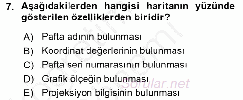 Bilgisayar Destekli Harita Yapımı 2 2016 - 2017 Ara Sınavı 7.Soru