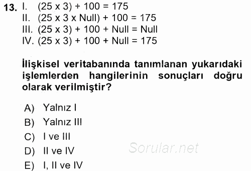 Veritabanı Sistemleri 2016 - 2017 Ara Sınavı 13.Soru